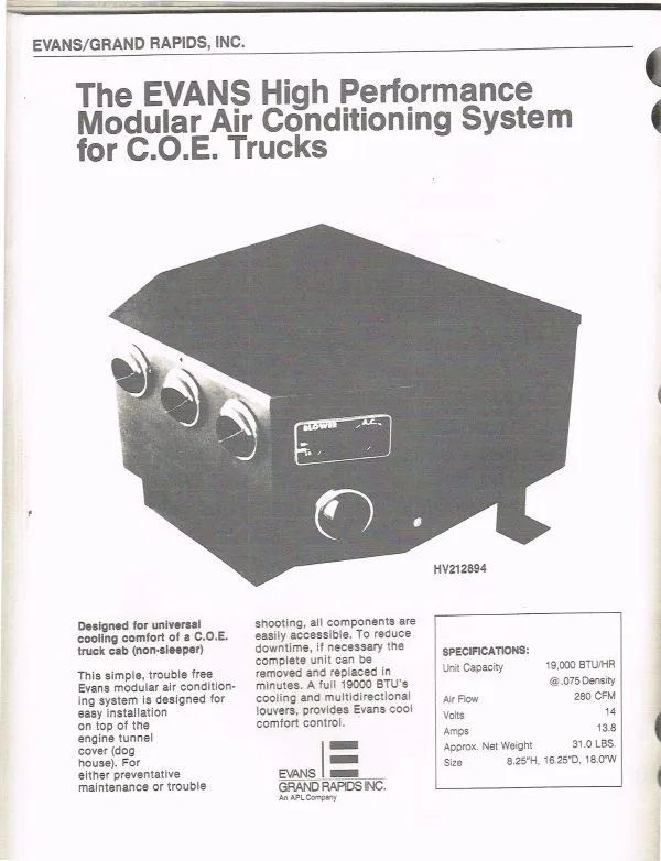 Truck Cab A/C unit (Evans) HV212894 - Image 6