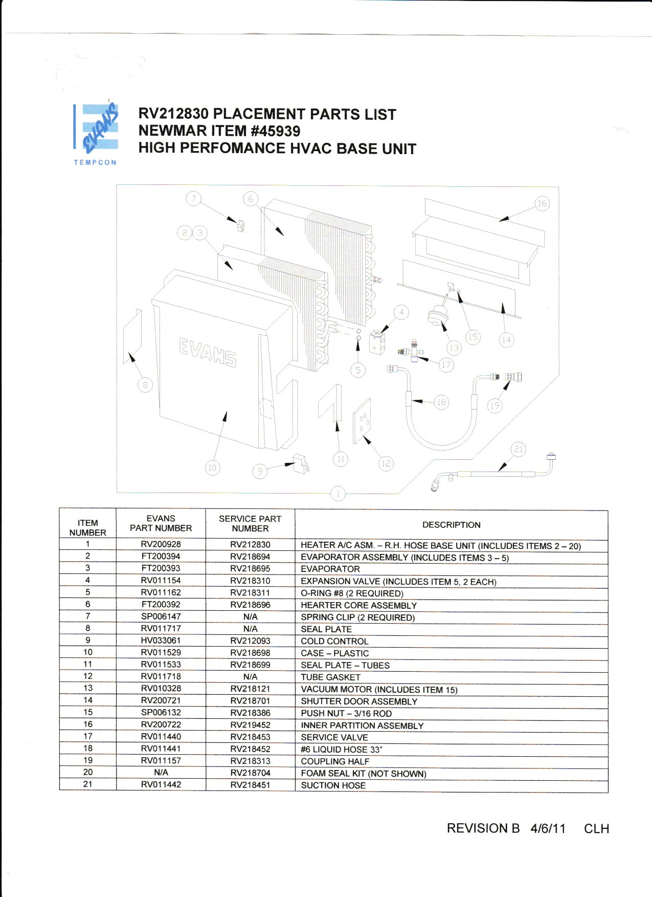 Evans Spec Sheet RV212830 - Comfort Air Inc. RV HVAC Parts