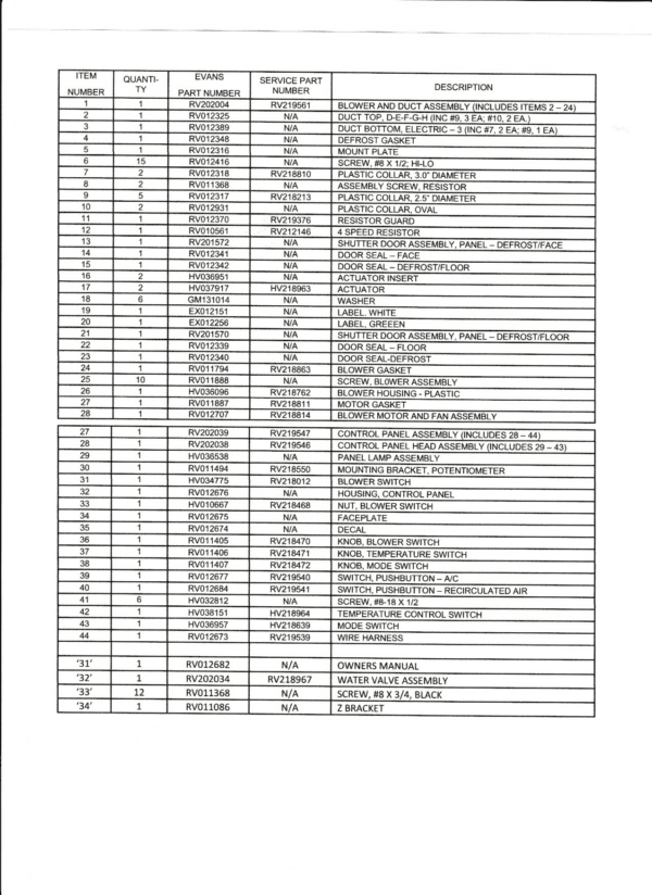 Evans Spec Sheet RV213829 - Image 2