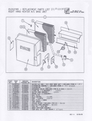 RV212785 replacement parts spec sheet