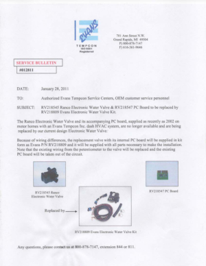 RV218809 spec sheet replacement